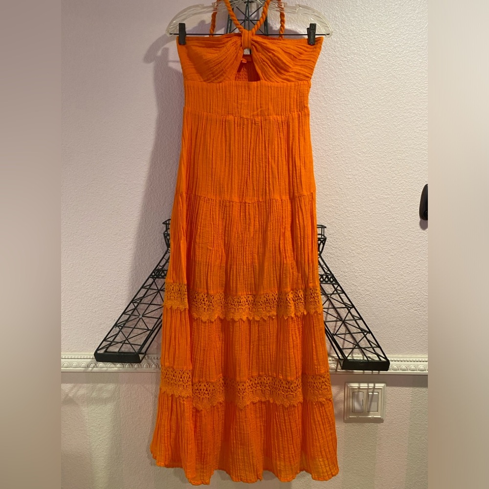 Strapless tangerine maxi summer dress